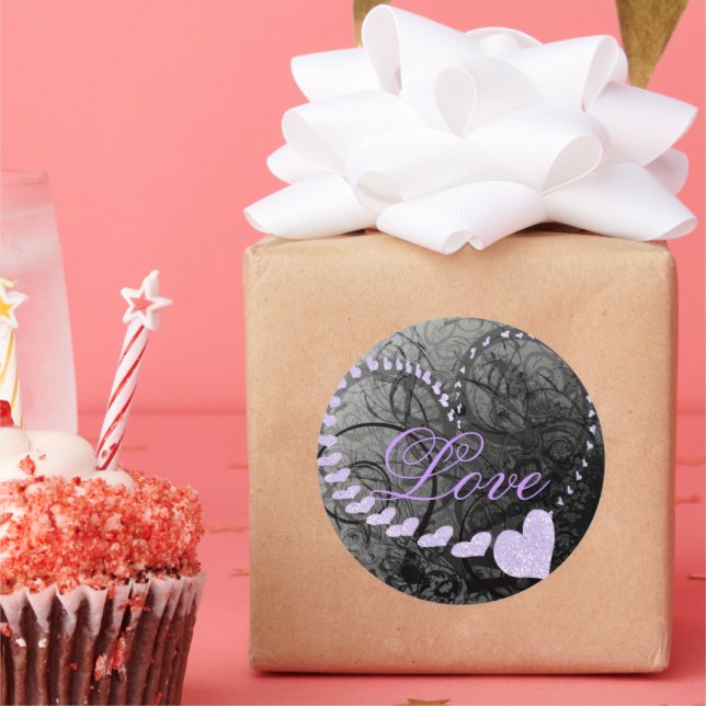 Pegatina Redonda Lavender Heart Swirls - - (Fiesta)