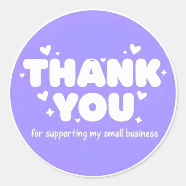 Pegatina Redonda Lavender Hearts Thank You Business Sticker  (Anverso)