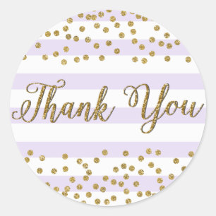 Pegatina Redonda Lavender Lilac White Gold Confetti Fiesta Gracias