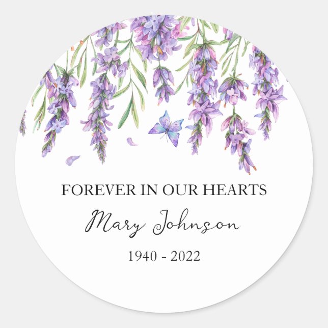 Pegatina Redonda Lavender Memorial Funeral Classic Round Sticker (Anverso)