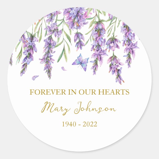 Pegatina Redonda Lavender Memorial Funeral Classic Round Sticker (Anverso)