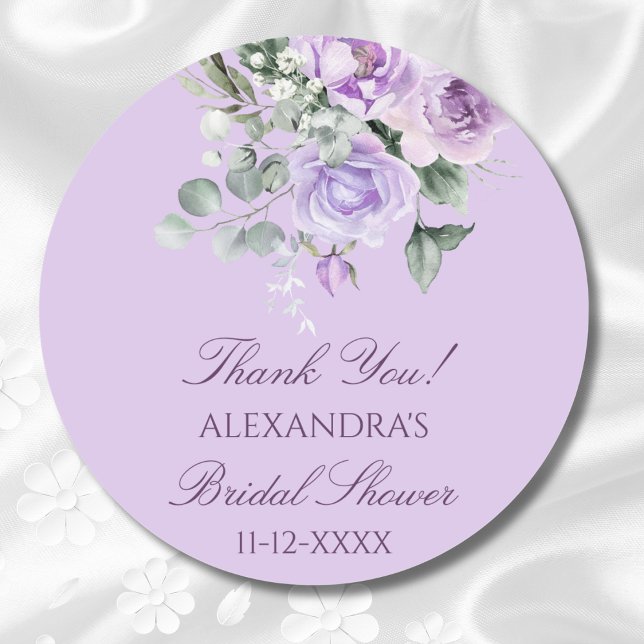 Pegatina Redonda Lavender Peony Floral Bridal Shower Gracias (Subido por el creador)