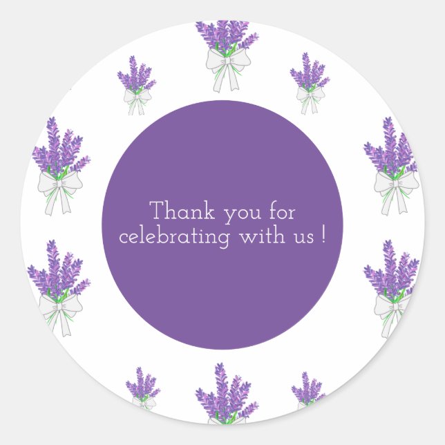 Pegatina Redonda Lavender Purple Baby Shower Gracias (Anverso)