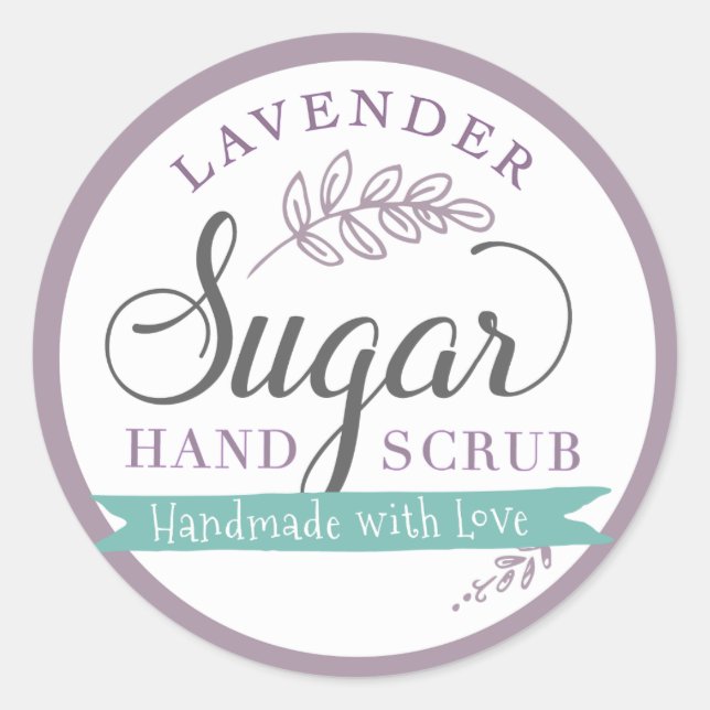 Pegatina Redonda Lavender Sugar Scrub Labs Personalizado Mason Jar (Anverso)
