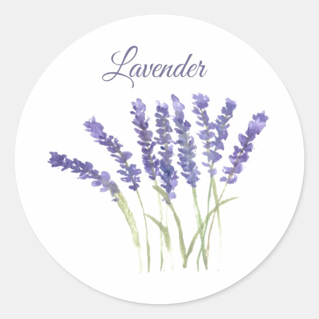 Pegatina Redonda Lavender Watercolor hierbas Cocina Morada (Anverso)