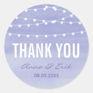 Pegatina Redonda Lavender Watercolor String Lights Gracias