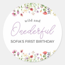 Pegatina Redonda Lavender Wildflower 1st Birthday