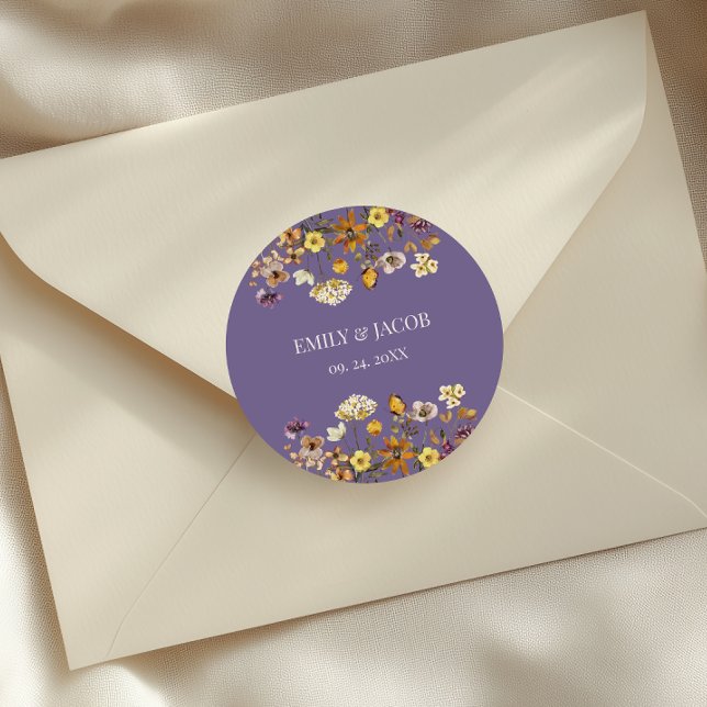 Pegatina Redonda Lavender Wildflower Boho Boda (Subido por el creador)