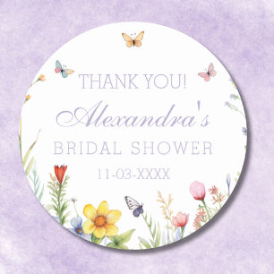 Pegatina Redonda Lavender Wildflower Boho Bridal Shower Gracias