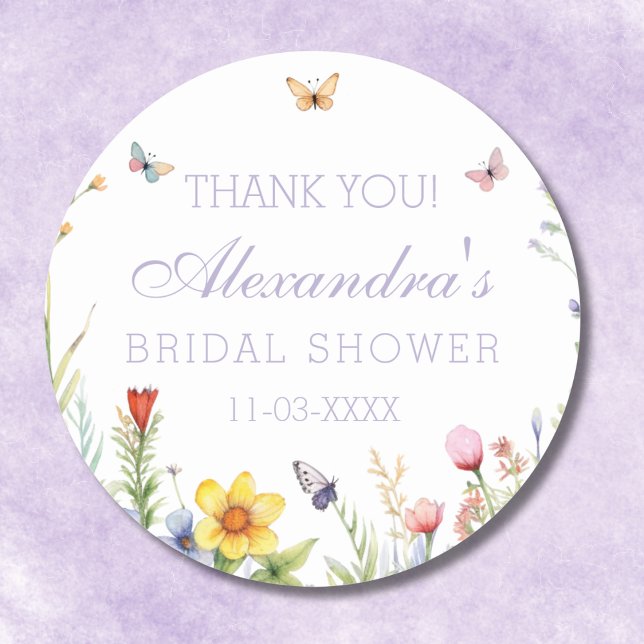 Pegatina Redonda Lavender Wildflower Boho Bridal Shower Gracias (Subido por el creador)