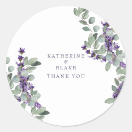 Pegatina Redonda Lavender y Eucalyptus Nombres Boda Gracias