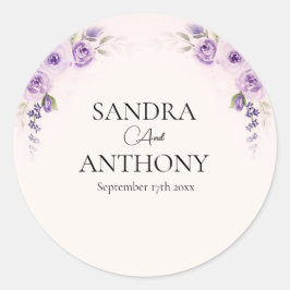 Pegatina Redonda Lavender y Rosa Boda Rubor