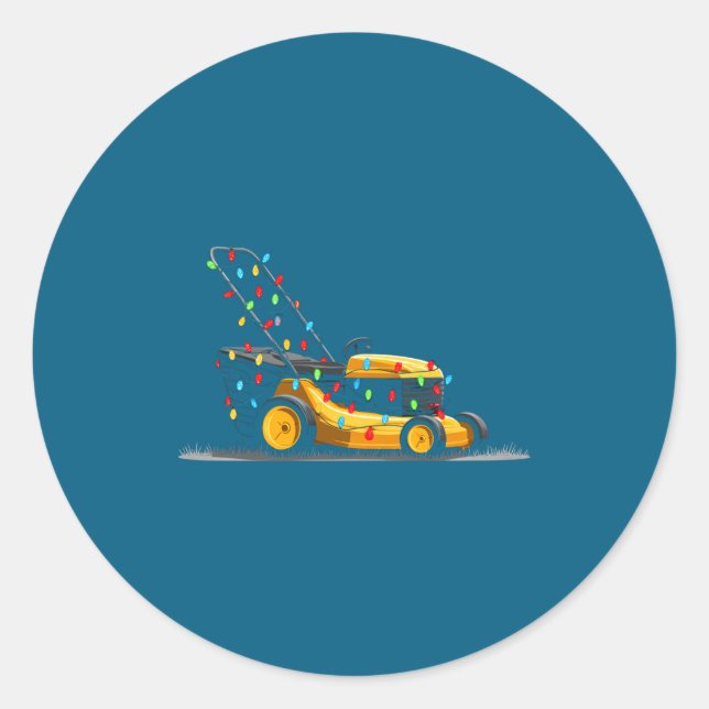 Pegatina Redonda Lawn Mower Christmas Graphics Lights Lover Mowing  (Anverso)