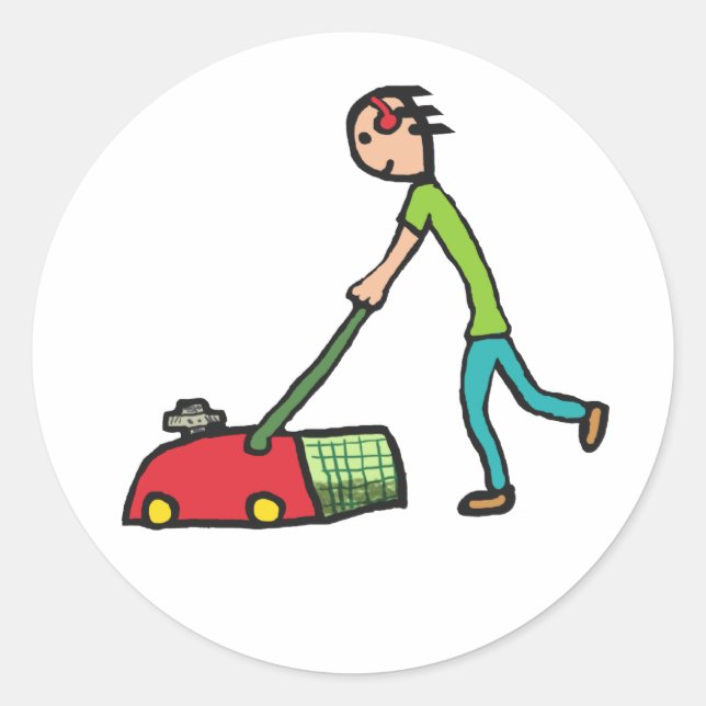Pegatina Redonda Lawn Mowing (Anverso)