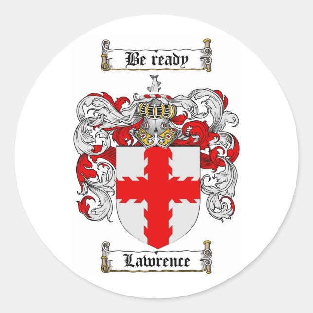PEGATINA REDONDA LAWRENCE FAMILIAR CREST - LAWRENCE COAT OF ARMS (Anverso)