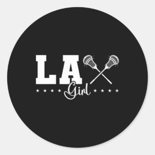 Pegatina Redonda Lax Chica Lacrosse Player