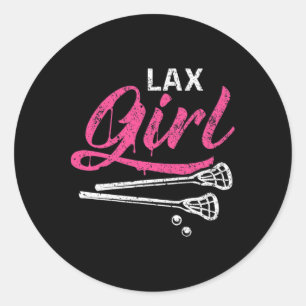 Pegatina Redonda Lax Chica Lacrosse Stick Lacrosse Player