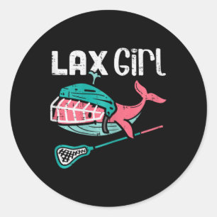 Pegatina Redonda Lax Chica Lacrosse Whale Cute Sport Player Goalie 