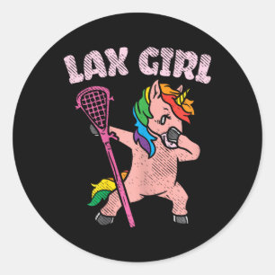 Pegatina Redonda Lax Chica Unicorn Equipo jugador de Lacrosse Anima