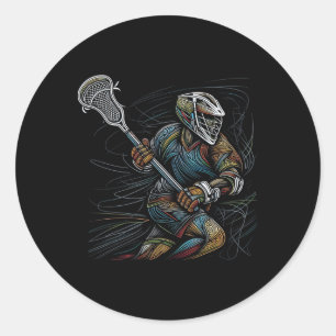 Pegatina Redonda Lax Lacrosse Player Line Art Resumen Art Colocació