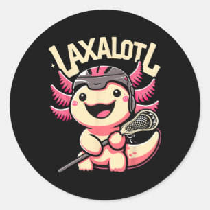 Pegatina Redonda Laxalotl Axolotl Lacrosse Player