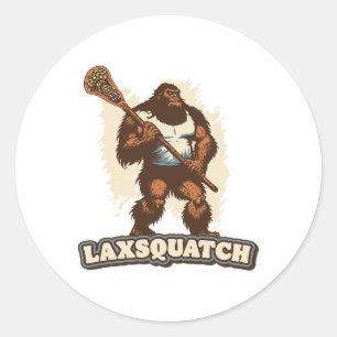 Pegatina Redonda ¡Laxsquatch! Bigfoot Lacrosse Player Funny Sasquat
