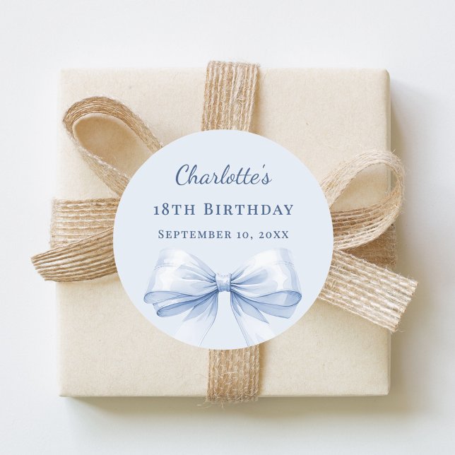 Pegatina Redonda Lazo azul claro de cumpleaños (Subido por el creador)