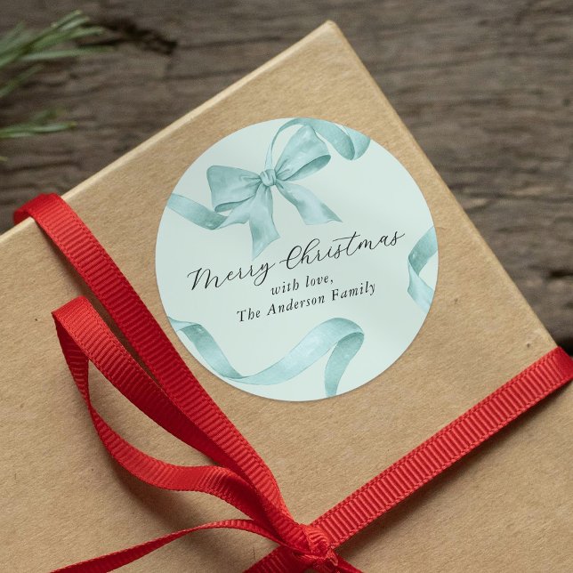 Pegatina Redonda Lazo azul verde Navidad feliz (Subido por el creador)