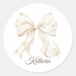 Pegatina Redonda Lazo Blanco Elegante Baby Shower Clásico Stick Red