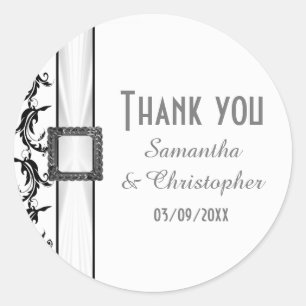 Pegatina Redonda Lazo blanco y negro claro gracias