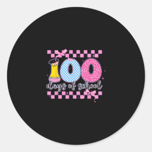 Pegatina Redonda Lazo Coqueta de Cuadros Rosado 100 Días de Escuela