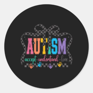 Pegatina Redonda Lazo Coqueto Acepta Entender Ama el Autismo