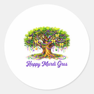 Pegatina Redonda Lazo Coqueto Árbol de cuentas de Mardi Gras Festiv
