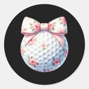 Pegatina Redonda Lazo Coqueto Floral Pelota de Golf Golfista Deport