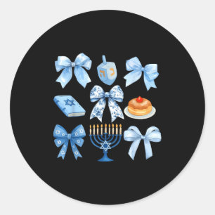 Pegatina Redonda Lazo Coqueto Hanukkah Chanukah Pijama Latke Judío
