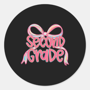 Pegatina Redonda Lazo Coqueto Rosa de Regreso a Clases Preppy 2do G