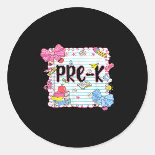 Pegatina Redonda Lazo Coquette Pre-k Primer Día De Colegio Profesor