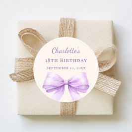 Pegatina Redonda Lazo de lavanda marfil cumpleaños