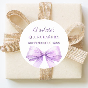 Pegatina Redonda Lazo de lavanda para quinceañera