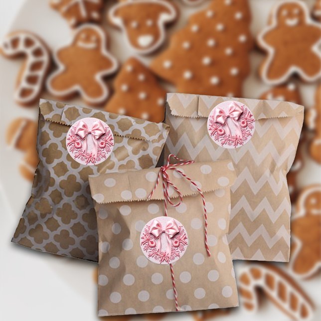 Pegatina Redonda Lazo de Navidad rosa de bordado (Subido por el creador)