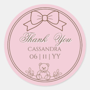 Pegatina Redonda Lazo de osito de peluche personalizado rosa