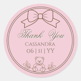 Pegatina Redonda Lazo de osito de peluche personalizado rosa