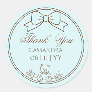 Pegatina Redonda Lazo de oso de peluche personalizado turquesa clar