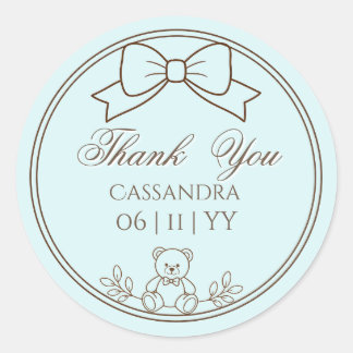 Pegatina Redonda Lazo de oso de peluche personalizado turquesa clar