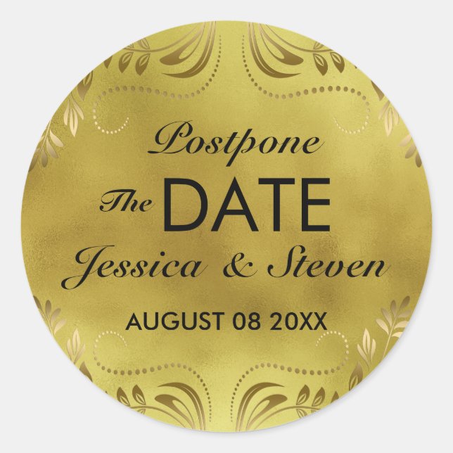 Pegatina Redonda Lazo floral de fondo dorado Guardar la fecha