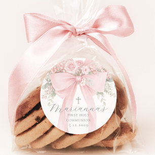 Pegatina Redonda Lazo floral Primera Comunión Elegante