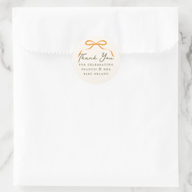 Pegatina Redonda Lazo Naranja Simple Gracias (Bolso)