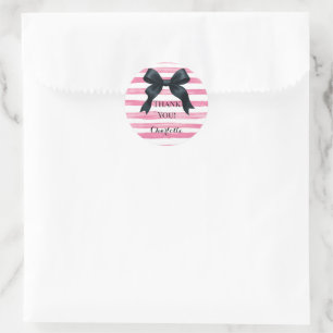 Pegatina Redonda Lazo negro con raya blanca y rosa personalizado