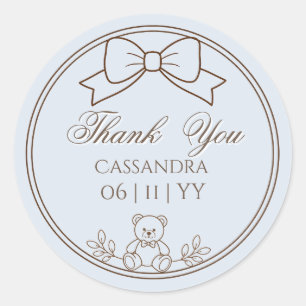 Pegatina Redonda Lazo personalizado de osito de peluche gris azul