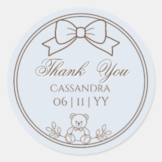 Pegatina Redonda Lazo personalizado de osito de peluche gris azul